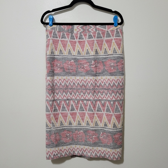 FREE PEOPLE Mendocino Aztec Boho Woven High Waist Slit Pencil Skirt Size Large - Picture 4 of 10